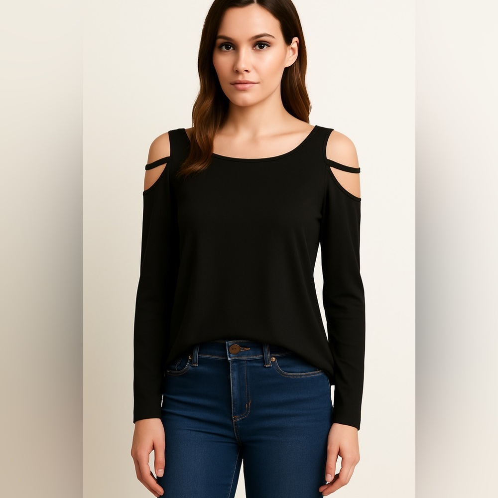 Boohoo Black Cold Shoulder Long Sleeve Top | Size 8 | NEW